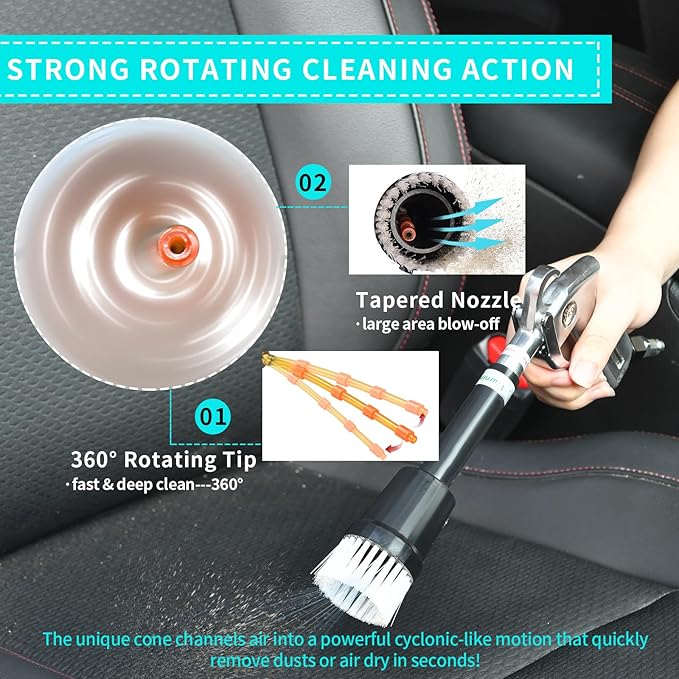 GOCCIDA High Pressure Tornado Dry Car Cleaning Gun Detailing Air Tool Air Blow Gun for Car Detailing Car Duster High Pressure Interior Cleaner Car Interior Detailing Kit with Brush Nozzle