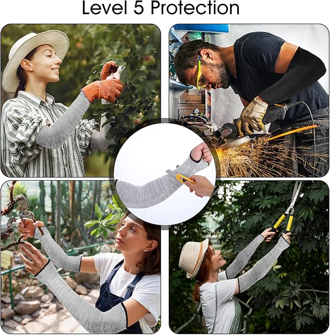 cobee 3 Pairs level 5 Cut Resistant Sleeves, 18 In Anti Cut Arm Protection Sleeves Thumb Slot Cut Protection Gardening Sleeves for Men Women Arm Protector for Thin Skin