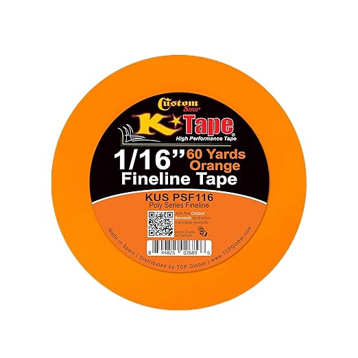 Custom Shop 1/16" Fine Line Tape Fineline Masking Tape Polytape Orange 1/16" X 60 Yard Roll