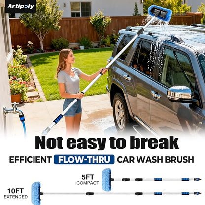 5-12 Foot (20ft Reach) Car Wash Brush with 12-Inch Soft Bristle, On/Off Switch Telescopic Car Truck Boat Washing Brush with Hose Attachment for Cleaning RVs, House Siding, Floors and More!