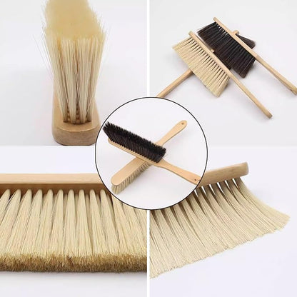 2 Pieces Woooden Dust Brush Hand Broom Bench Brush with Long Wood Handle Whisk Broom Soft Bristle Brush for Counter Bed Sofa Car Fireplace Clothes Household Cleaning (Beige)