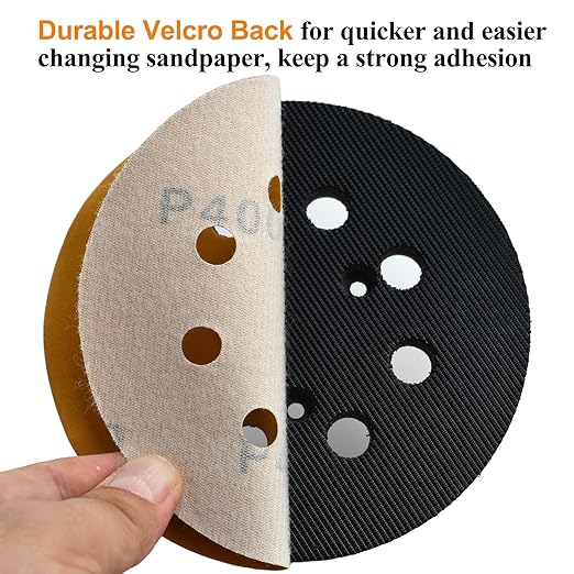 Aiyard 5-Inch 8-Hole Hook and Loop Sanding Discs 400-Grit Random Orbit Sandpaper, 100-Pack