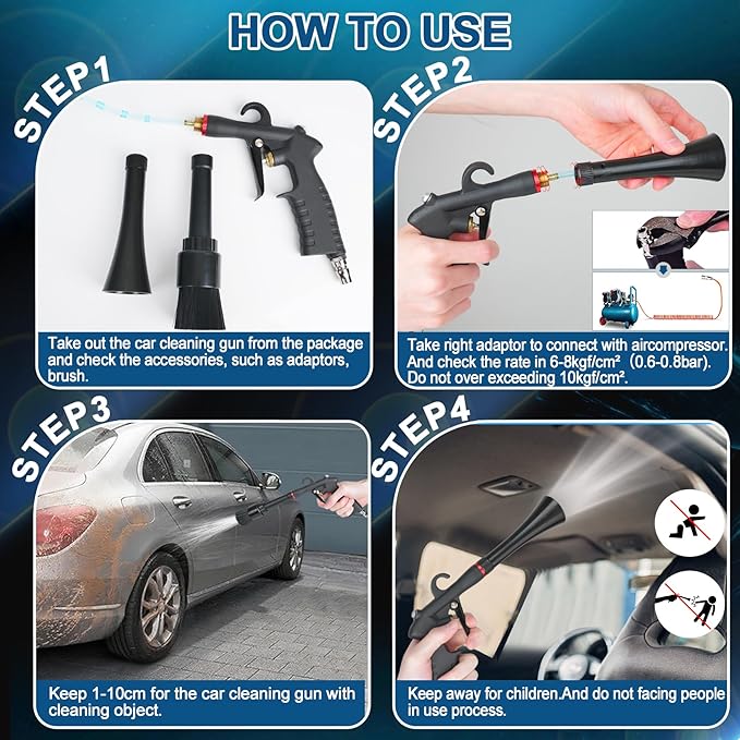 Senduzll Tornado Car Cleaning Gun, Dry Car Detailing Tools, Aluminum Alloy Bearing Nozzlefor, Car Quickly Blasts Dirt and Dust Works with Air Compressor (Black)