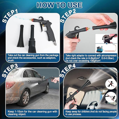 Senduzll Tornado Car Cleaning Gun, Dry Car Detailing Tools, Aluminum Alloy Bearing Nozzlefor, Car Quickly Blasts Dirt and Dust Works with Air Compressor (Black)