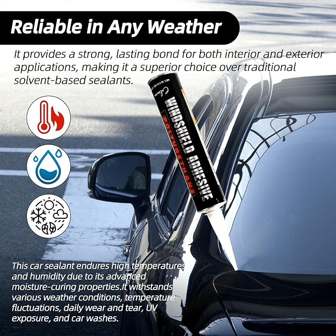 Calvana (2-Pack) Urethane Windshield Adhesive, Automotive Polyurethane Sealant, Car Glass Chip & Crack Repair Kit with 1 Pair Gloves, Quick Curing, Weather Resistant, Black, 310ml