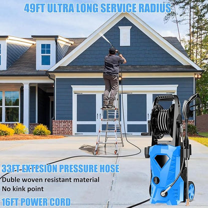 Power Cleaner 5000 PSI with 33FT Hose, 4 Nozzles for Car/Patio Cleaning(Blue)