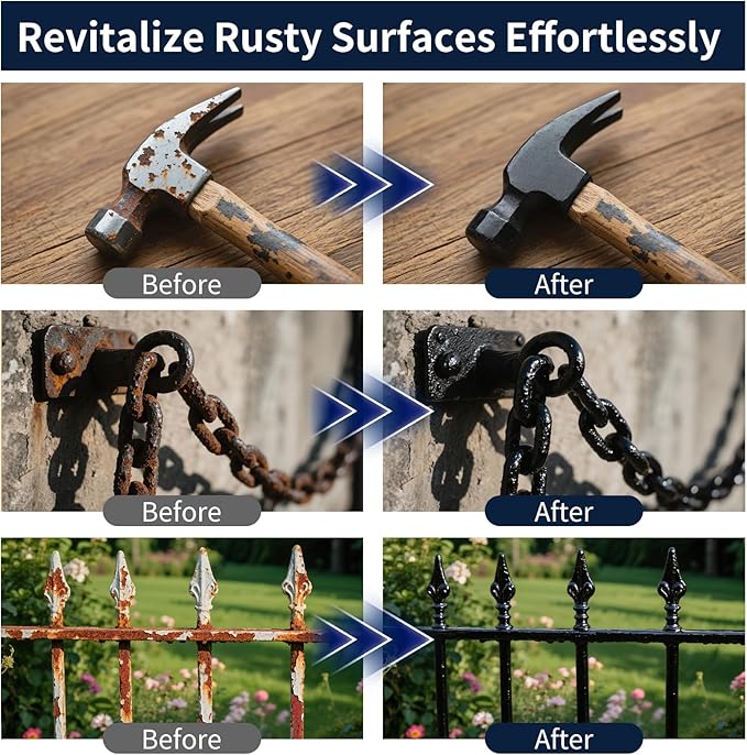 2-in-1 Rust Converter & Metal Primer - Stops Rust, Rust Inhibitor Paint for Metal, Long-Lasting Automotive Rust Reformer & Seal, Heat Resistance Protector for Trailer & More(35 OZ)
