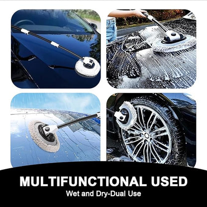 15° Curved Car Wash Brush with 43" Telescopic Handle – Microfiber Chenille Car Wash Mop for RV, SUV, Truck & Boat – Soft, Scratch-Free Extendable Cleaning Tool (White&Black)