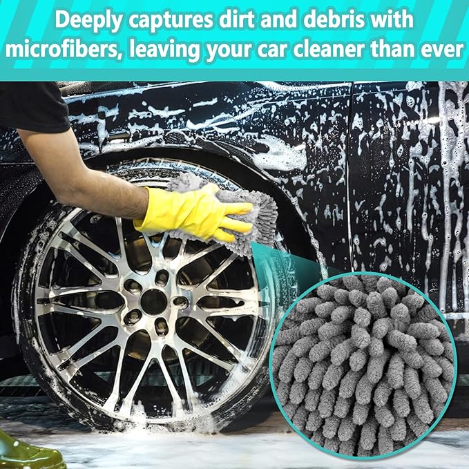 Microfiber Cleaning Cloths for Cars - 2 Pack Chenille Microfiber Wash Pads Gray Car Wash Pad for Gentle Cleaning of Cars Motorcycles Boats,Soft and Highly Absorbent,Easy to Clean and Reusable