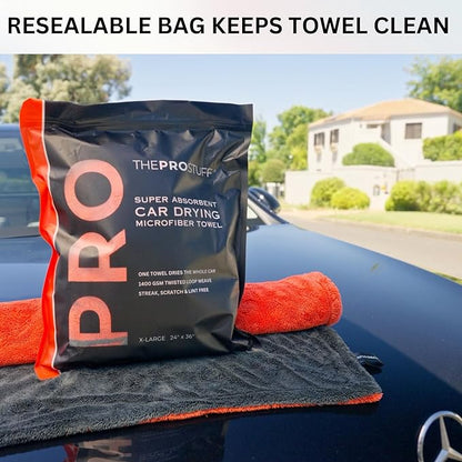 The Pro Stuff® Car Drying Towel - Extra-Large 24×36 inch (2×3 ft) | Super Absorbent | Twisted Loop Microfiber | Dual-Sided, Lint-Free, Scratch-Free, 1400 GSM Drying Towel for Car Detailing (X Large)