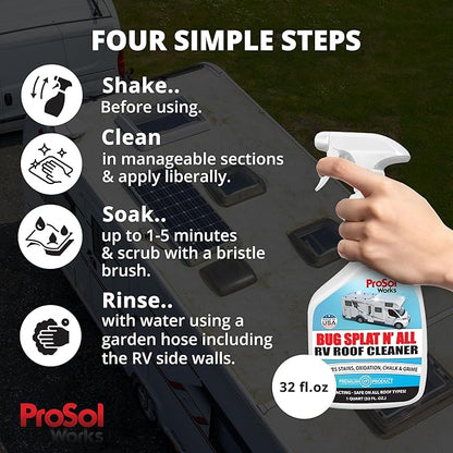 Bug Splat N' All RV Roof Cleaner 32 fl oz - RV Roof Cleaning Spray for Oxidation, Tree Sap, Bird Droppings, Black Streaks, Tough Stains & More - RV Wash for a Spotless Shine - Safe on All Surfaces