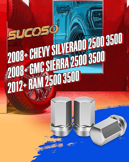 32pcs 14x1.5 OEM Lug Nuts Replacement 2008-2024 Chevy Silverado GMC Sierra 2500 3500, M14-1.5 One-Piece Design Chrome Large Acorn Seat Wheel LugNuts 1.75" Height 7/8" Hex GM Part No 611-236 9596070