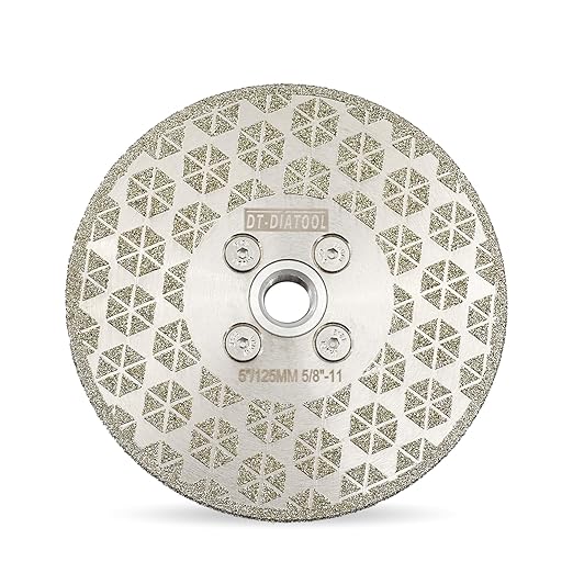 DT-DIATOOL Diamond Blade 5" x 5/8" Thread Flange - Single Side Electroplated Diamond Cutting and Grinding Disc for Granite Marble Natural Stone Tiles