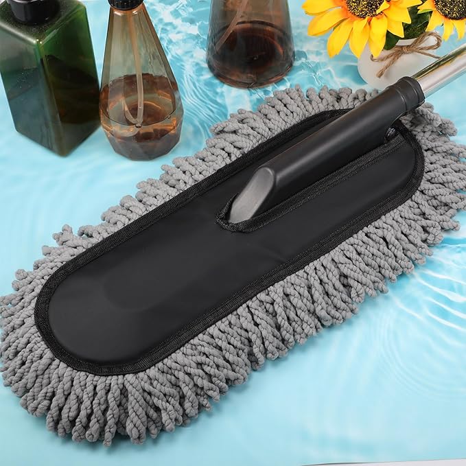 Tanlade 1 Pack Microfiber Car Duster Exterior Scratch Free with Extendable Handle Soft Car Duster Kit for Cleaning Dust Brush Set for Exterior Interior Cleaning Tools (Gray)