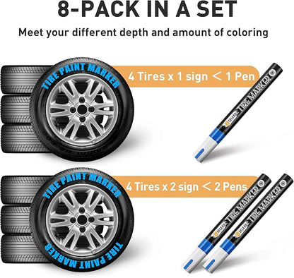 SELEAD Tire Marker White Red Yellow Blue - 8 Pack Paint Pens for Car Tires Lettering, Premium Professional Oil Based Waterproof Colored Permanent Markers