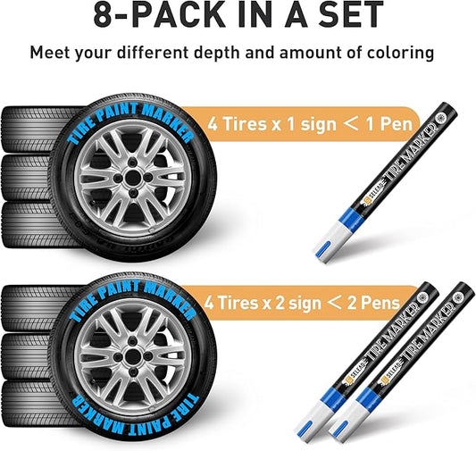 SELEAD Tire Marker White Red Yellow Blue - 8 Pack Paint Pens for Car Tires Lettering, Premium Professional Oil Based Waterproof Colored Permanent Markers