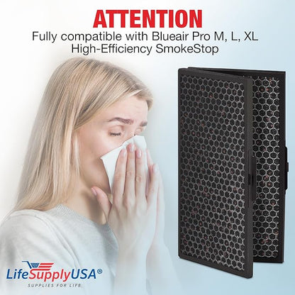 LifeSupplyUSA SmokeStop True HEPA + Carbon Filter | Compatible with Blueair Pro M, L, XL Air Purifiers - Replaces 102633/102634 / 102635