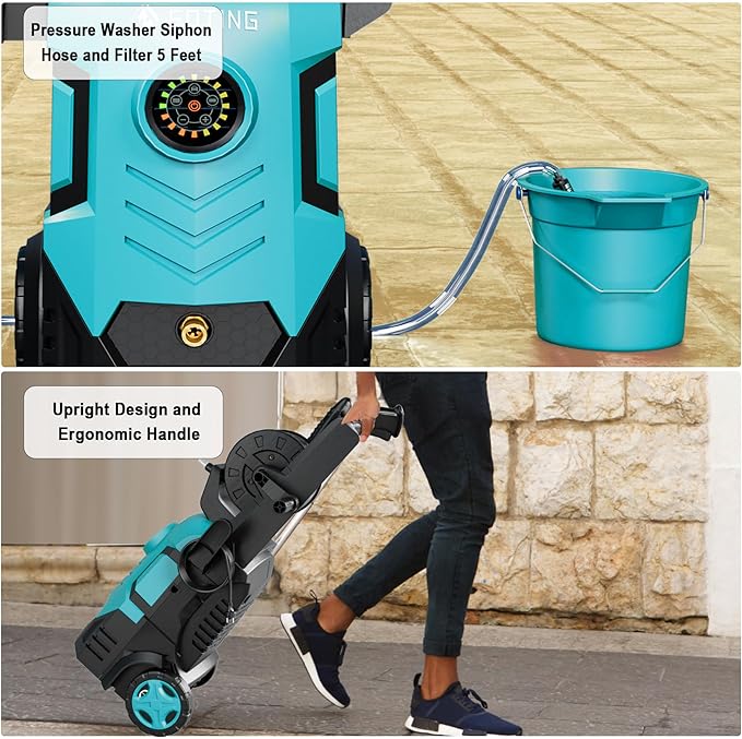2026Upgraded Pressure Washer 5000PSI with Adj-8-Level Touch Screen, 34" Tall Power Washer, 4 Quick Connect Nozzles, Inlet Hose&Filter&500mlFoam Cannon for Cars/Fences/Driveways,Blue