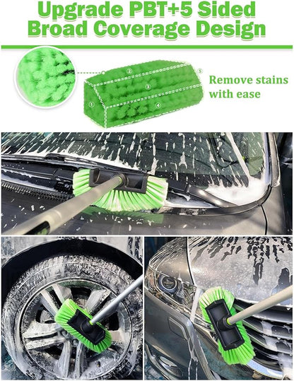 Five-Sided Car Wash Brush with Long Handle，Soft Bristle Scrub Cleaning Mop with Extendable Handle for Car, SUV, Truck, Caravan, Boat, House Siding, Sweep Snow 60”/151cm