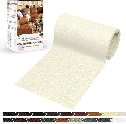 KING MOUNTAIN Leather Repair Patch,4 x 63 Inches self Adhesive Leather Repair Tape for Damaged Leather Furniture, Sofa Seating,Car Seats, Leather Goods(Beige White)