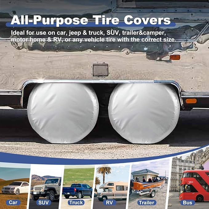 Explore Land Weatherproof Tire Covers 4 Pack Alumium Wheel Protector for Truck, SUV, Trailer, Camper, RV,S (Fits Diameter 32"-34.75"), Silver, Set of 4