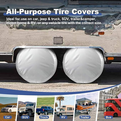 Explore Land Weatherproof Tire Covers 4 Pack Alumium Wheel Protector for Truck, SUV, Trailer, Camper, RV,S (Fits Diameter 32"-34.75"), Silver, Set of 4
