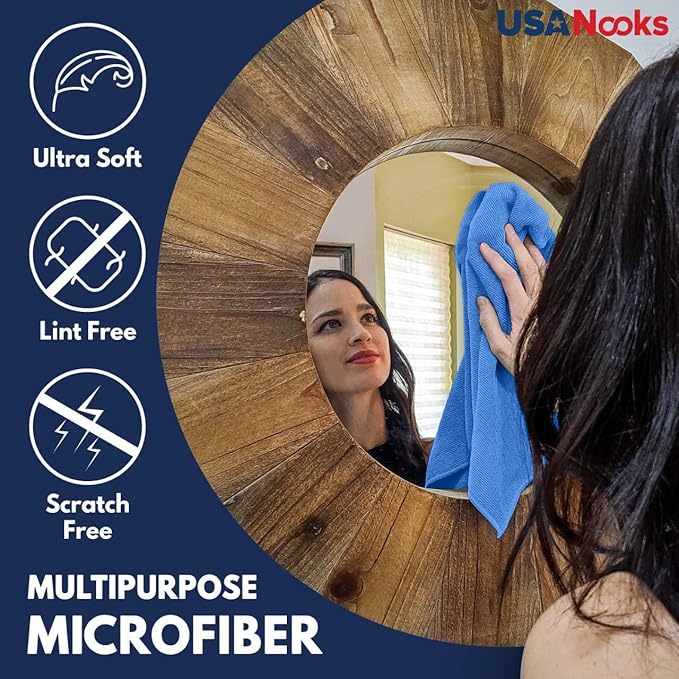 USANOOKS Microfiber Cleaning Cloth - 1200 Washes, Ultra Absorbent Towels Grip Root Weave Grime - 08pack - Blue