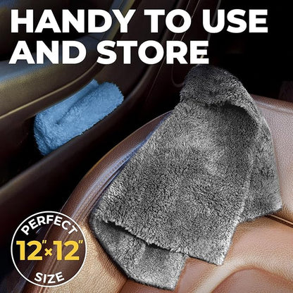 Edgeless Microfiber Towels for Cars – 6pk (12”x12”) - 540 GSM - Super Soft Detailing & Buffing – Scratch-Free & Absorbent Microfiber Cleaning Cloths for Car Polishing