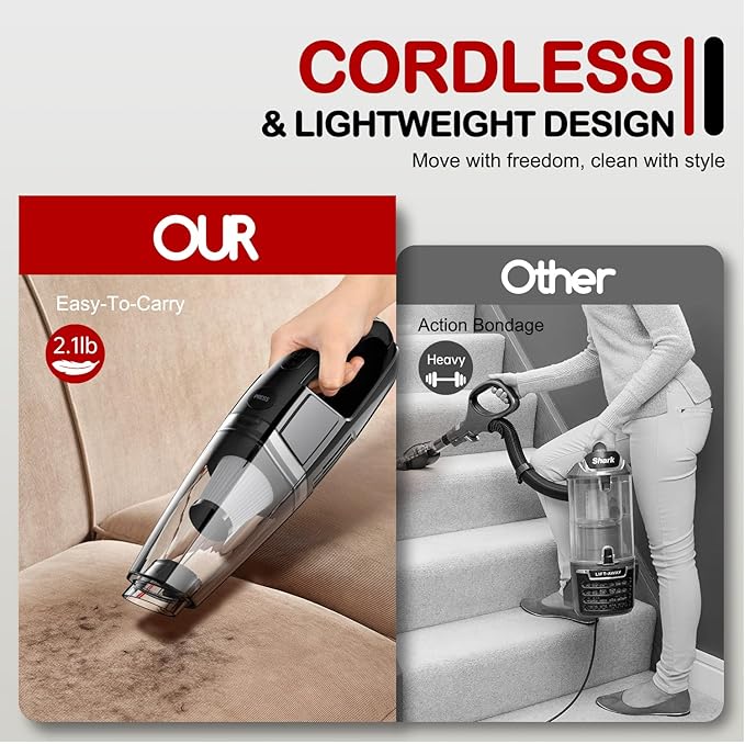 BSRCO Handheld Vacuum Cordless, Rechargeable 8000PA, Car Vacuum Portable Cordless, Hand Vacuum Rechargeable, 3 in 1, Lightweight, Hand Held Vacuum Cleaner for Car Home Office, Pet Hair