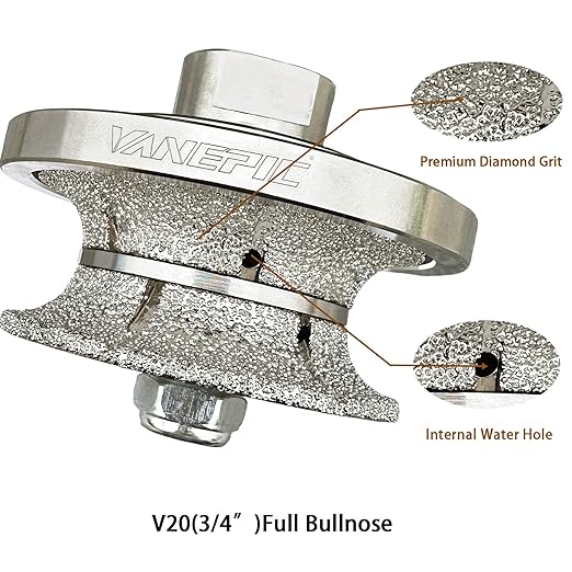 VANEPIC V20 Diamond Full Bullnose Profile Wheel Diamond Hand Profiler Router Bit Wheel Vacuum Brazed with 5/8-11 Thread for Grinder Polisher Granite Marble Concrete and Countertop Edge Shaping