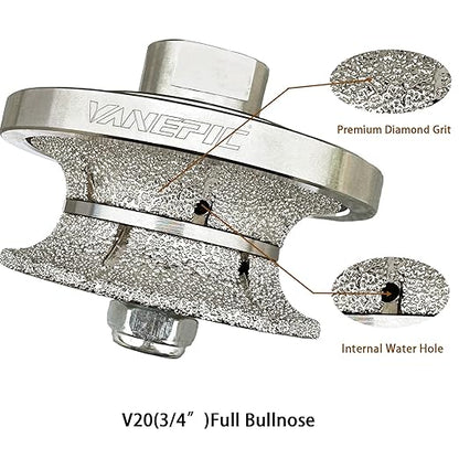 VANEPIC V20 Diamond Full Bullnose Profile Wheel Diamond Hand Profiler Router Bit Wheel Vacuum Brazed with 5/8-11 Thread for Grinder Polisher Granite Marble Concrete and Countertop Edge Shaping