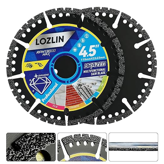 LOZLIN 10-Pack 4.5" Diamond Multi-Purpose Saw Blades - Heavy Duty Angle Grinder Discs for Cutting Marble/Quartz/Stone/Tile/Metal/Plastic (Black Teeth, 10)