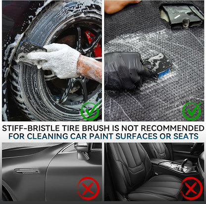 Eomarce Tire Brushes for Cleaning Tires, Car Wheel Brushes for Cleaning Wheels, Rim Cleaner Brush for Car Detailing, Premium Wheel Cleaner Brush Kit Safe for Cars, Trucks, SUVs, RVs, Motorcycles