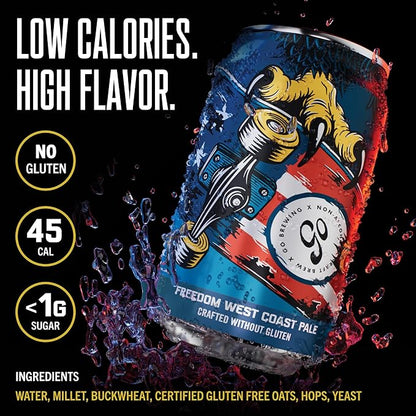 Go Brewing - Freedom West Coast Pale, Amber, and Hazy IPA Non-Alcoholic Craft Beer - Small Batch Brew with Classic Ingredients - Low-Calorie & Crafted Without Gluten - Bold, Balanced Taste (12 Oz, 12 Cans)