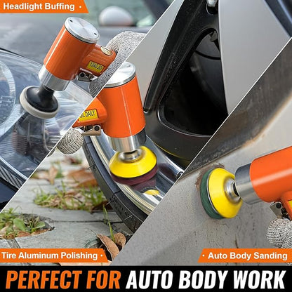 NuoDunco 2 Inch Pneumatic Mini Orbital Sander Kit 2-in-1 Air Right Angle Grinder Polisher Kit Surface Prep Tool with 40 Pcs Quick Change + Hook & Loop Sanding Discs for Metal & Woodworking