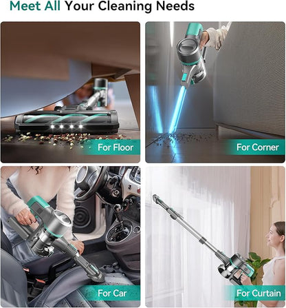 Yassol S10K Cordless Vacuum Cleaner, 55Kpa 60mins Lightweight Stick Vacuum with Powerful Suction for Home, Rechargeable, Self-Standing, Handheld Vacuum Cleaners for Hardwood Floors, Carpets, Pet Hair