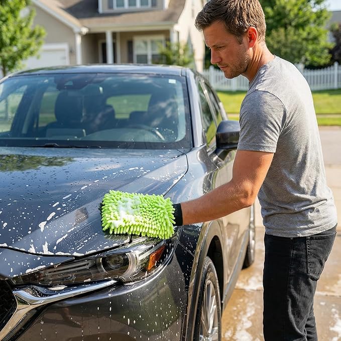 SZTCECDM 4Pack Scratch-Free Car Wash Mitt with Elastic Wrist Cuff & Waterproof Lining, High-Density Microfiber Mitt for Car Detailing, Protects Hands & Paint,Household Cleaning Glove Set(Grey)