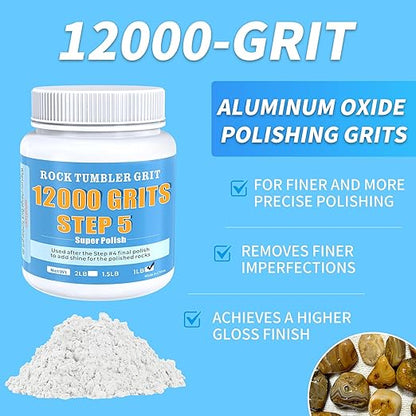 Rock Tumbler Polish - 12000 Grit Aluminum Oxide for Final Finish, Step 5 Polishing Grit for Rocks, Gems, Glass & Jewelry Making - Ultra-Premium Refill, 1 Lb
