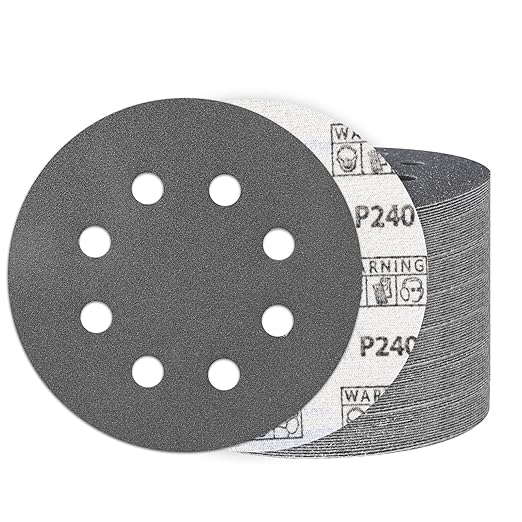 100PCS 5 Inch Hook and Loop Sanding Discs 240 Grit, 8 Hole Wet Dry Orbital Sander Sand Paper, Silicon Carbide Sandpaper for Automotive Wood Metal Glass