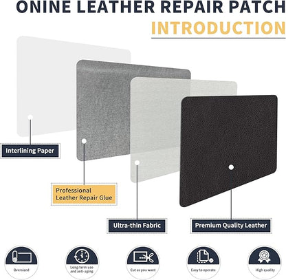 ONine Leather Repair Patch，Leather Repair Tape, 16 x 90 inches Leather Repair Patch for Furniture,Vinyl Repair kit，Leather Couch Patch，for Sofas, Furniture, car Seats(Dark Grey Leather)