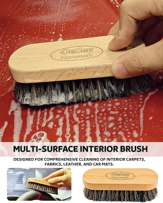 PRO Car Interior Cleaning Kit (9-Piece) - Deep Clean Tools for Leather, Dashboard & Upholstery | Boar Bristle Brush, Dual-Sided Scrub Sponge, Microfiber Towels, Polish Scrub Mitt, Detailing Brushes