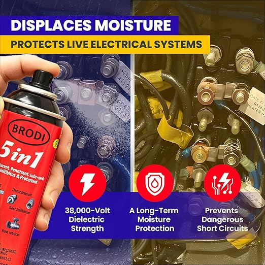 5-in-1 Industrial Lubricant Spray, Moisture Displacer, Deep Penetrant, Rust Blocker, Long Lasting Lubricant, Safe for Live Circuits, Tools & Machinery (Pack of 1)