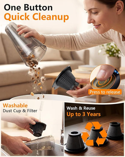 PowerSpeed CleanView Portable Handheld Vacuum - 16000Pa Strong Suction Powerful with 800mL Dust Cup and LED Light - Cordless Vacuum Cleaner for Home Daily Quick Clean - for Dust/Pet Hair/Floor Debris