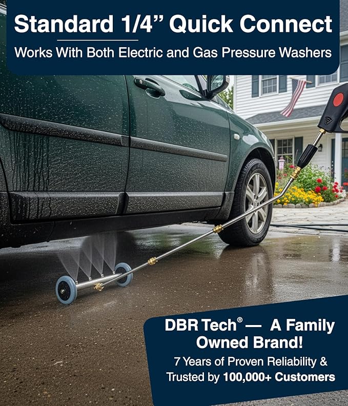 Pressure Washer Undercarriage Cleaner, 16 Inch, Professional-Grade, Power Wash Water Broom, Heavy Duty Sprayer for Under Car Clean, 1500-4000 PSI, Mud Salt Grime Dirt Cleaning, 3 Wands Attachment