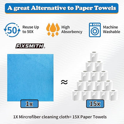 FIXSMITH Microfiber Cleaning Cloth, Pack of 12, Shop Towels Bulk, Microfiber Towels for Cars, Lint Free, Scratch-Free Cleaning Cloths, Cleaning Rags for Housekeeping, 11.5 x 11.5 inch