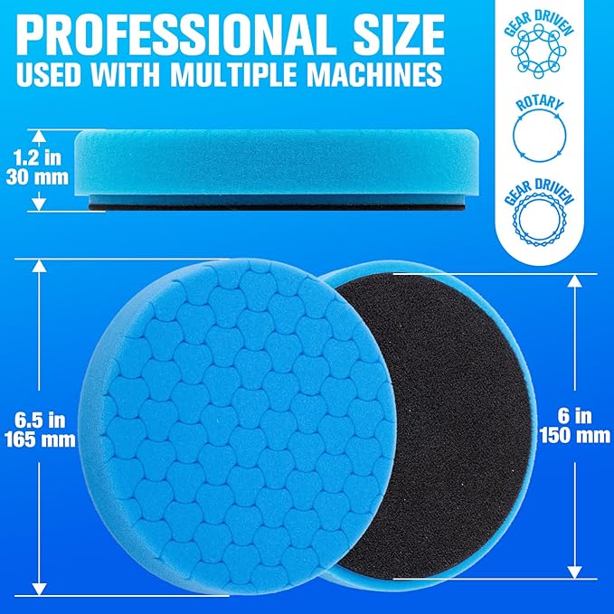 KUIMIT Blue Polish Pad, Buffing Polishing Pads, 1Pc 6.5 Inch Face for 6 Inch 150mm Backing Plate Compound Buffing Sponge Pads for Car Buffer Polisher Compounding, Polishing and Waxing