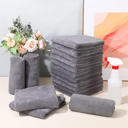 Shimeyao 30 Pcs 16 x 16 Inch Edgeless Microfiber Plush Towels for Cars Detailing Drying Wash Polishing Absorbent Cleaning Cloths, 500 GSM(16 x 16 Inch, Gray, 30 Pcs)