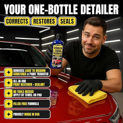 Scratch Remover – Car Scratch Repair & Swirl Remover for Vehicles – Deep Scratch Repair Compound & Polishing Solution – Car Paint Repair Kit for Clear Coat & Paint Restoration – 8 oz with Towel