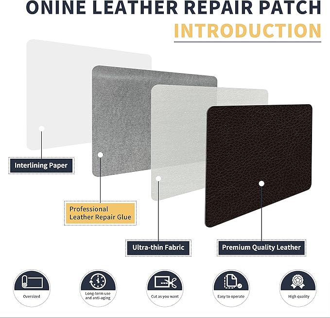 ONine Leather Repair Patch，Leather Repair Tape, 16 x 48 inches Leather Repair Patch for Furniture,Vinyl Repair kit，Leather Couch Patch，for Sofas, Furniture, car Seats(Black Brown)