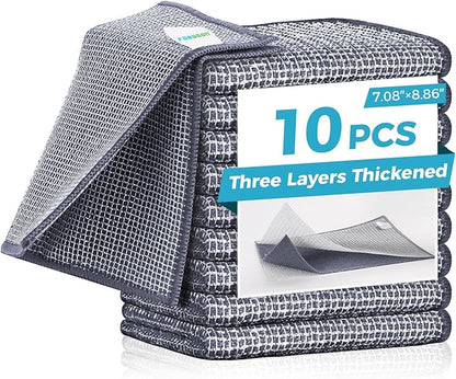 Forggon 10 Pcs New Upgrade 3-Layer Non Scratch Wire Dishcloth,Wire Dishwashing Rag, Non-Scratch Wire Dishwashing Rags for Wet and Dry, Kitchen Cleaning Dish Rags for Cookware,Sinks, Dishes,Stove